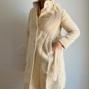 vtg 60s beige wool coat XXS girls 14/16 swing car coat hood made in Italy belted